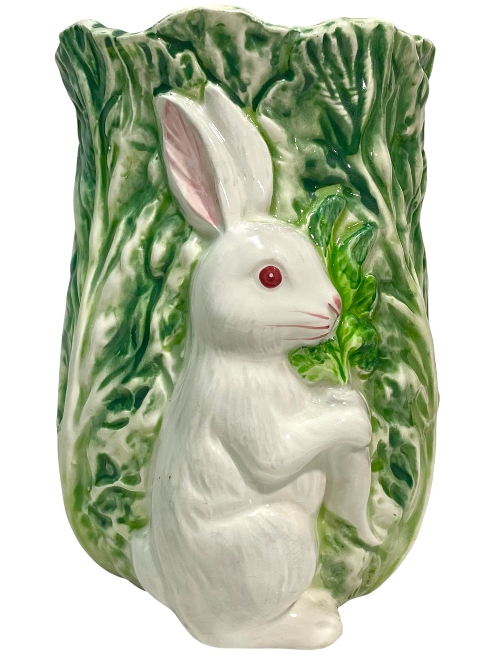 Vintage 1980s Shafford Rabbit Patch Majolica Vase Abbott Collection Japan